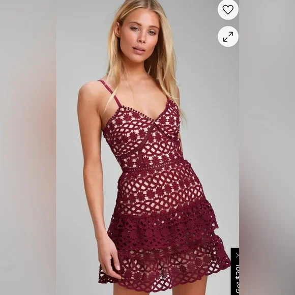 Lulus Beauty and Lace Plum Purple Crochet Lace Mini Dress Cocktail Formal - Picture 1 of 12